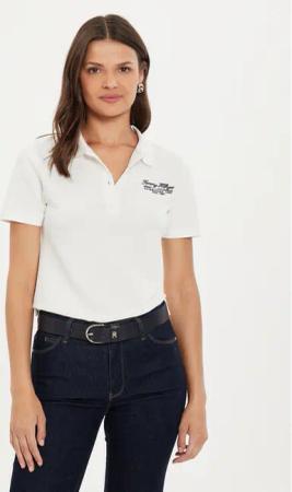 Tommy Hilfiger Poloshirt Script WW0WW43624 Écru Slim Fit