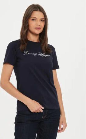 Tommy Hilfiger T-Shirt Script WW0WW43459 Dunkelblau Regular Fit
