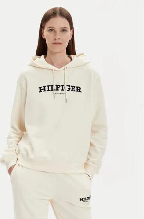 Tommy Hilfiger Sweatshirt Monotype Flock WW0WW41236 Écru Relaxed Fit