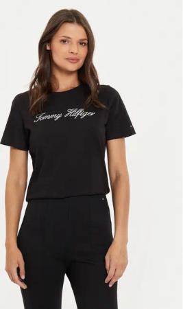Tommy Hilfiger T-Shirt Script WW0WW43459 Schwarz Regular Fit