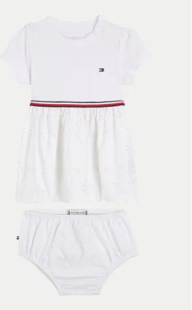 Tommy Hilfiger Sommerkleid Broderie KN0KN01801 Weiß Regular Fit