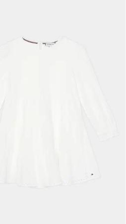 Tommy Hilfiger Kleid für den Alltag Anglaise KG0KG07779 D Weiß Regular Fit
