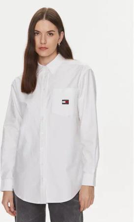 Tommy Jeans Hemd Badge Boyfriend DW0DW17351 Weiß Relaxed Fit