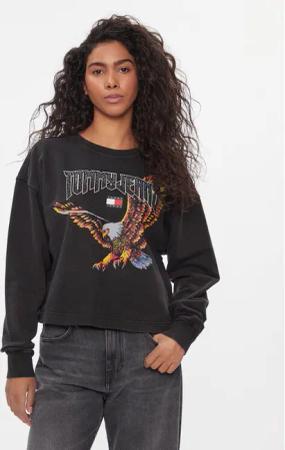 Tommy Jeans Sweatshirt Vintage Eagle DW0DW16415 Schwarz Cropped Fit