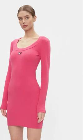 Tommy Jeans Strickkleid Tjw Badge Rib Bodycon Ls DW0DW17424 Rosa Slim Fit