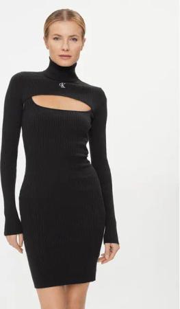 Calvin Klein Jeans Strickkleid 2 In 1 Tight Ls Sweater Dress J20J222515 Schwarz Slim Fit