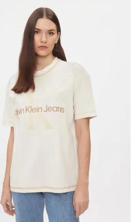 Calvin Klein Jeans T-Shirt Hero Monologo J20J222974 Écru Boyfriend Fit