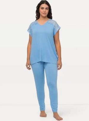 Ulla Popken Pyjama Pyjama Spitze V-Ausschnitt Halbarm