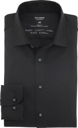 OLYMP Level Five 24/Seven, atmungsaktives Stretch Hemd aus Jersey, body fit, Schwarz, Extra langer Arm, Kent, 39