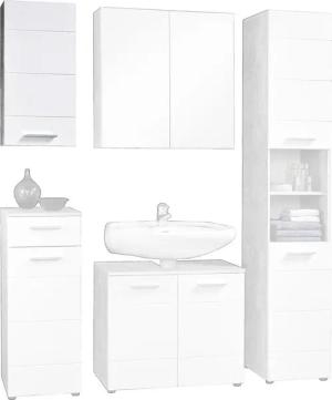 Badhängeschrank Stockholm Beton Optik weiß Hochglanz B/H/T: ca. 35x71x23 cm