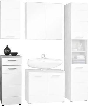 Badkommode Stockholm Beton Optik weiß Hochglanz B/H/T: ca. 35x89x35 cm