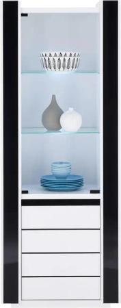 Vitrine Savona weiß Hochglanz schwarz Hochglanz B/H/T: ca. 73x185x45 cm