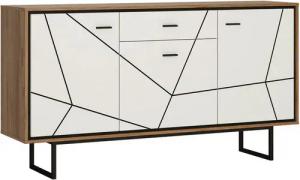 Sideboard Brolo Eiche Cleveland Nachbildung weiß Hochglanz schwarz B/H/T: ca. 167x90x40 cm