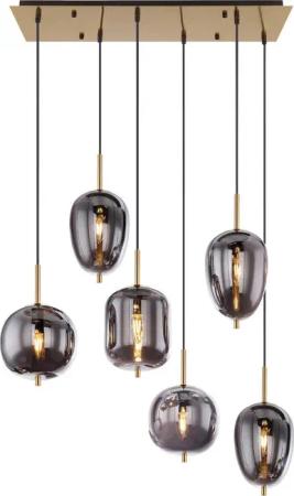 GLOBO Pendelleuchte BLACKY 15345-6MM messing Metall Rauchglas B/H/L: ca. 34x120x80 cm E14 6 Brennstellen