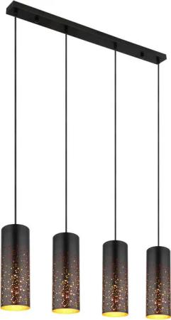 GLOBO Pendelleuchte schwarz gold Metall B/H/T: ca. 10x150x80 cm E27 4 Brennstellen