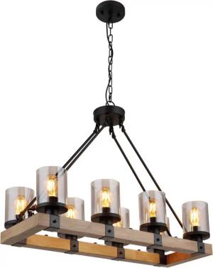 GLOBO Pendelleuchte schwarz Rauch Metall Glas B/H/T: ca. 31,5x100x75 cm E27 8 Brennstellen