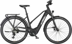 KTM POWER SPORT 10 (625 Wh), 10 Gang Kettenschaltung, Damenfahrrad, Trapez, Modell 2024, 28 Zoll 51 cm black matt (white+orange)
