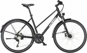 KTM AVENZA CROSS ST, 30 Gang Kettenschaltung, Damenfahrrad, Trapez, Modell 2024, 28 Zoll 46 cm black matt (white+green)