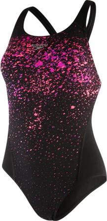 Damen Speckleflow Placement Racerback Badeanzug Schwarz/Rot