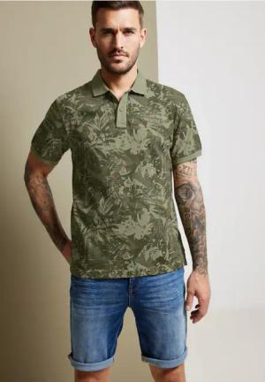 Street One MEN Männer Print Piqueé Poloshirt in Grün, Gr: S