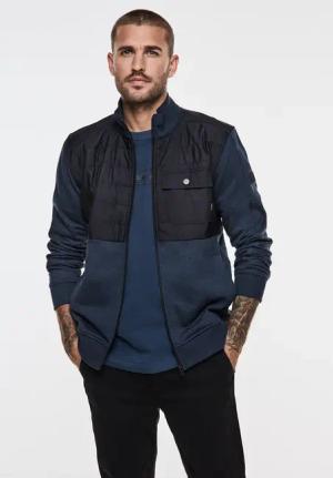 Street One MEN Männer Materialmix Sweatjacke in Blau, Gr: 3XL
