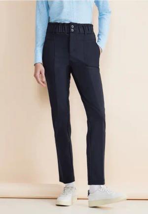 Street One Frauen Loose Fit Paperbag Hose in Blau, Gr: 40