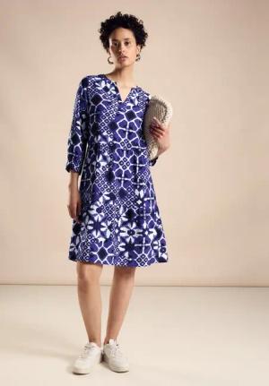 Street One Frauen Tunika Kleid mit Print in Blau, Gr: 38