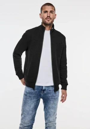 Street One MEN Männer Sweatjacke mit Materialmix in Schwarz, Gr: XL