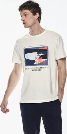 Street One MEN Männer Slub T-Shirt mit Print in Weiß, Gr: XL