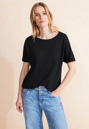 Street One Frauen Struktur T-Shirt in Schwarz, Gr: 34