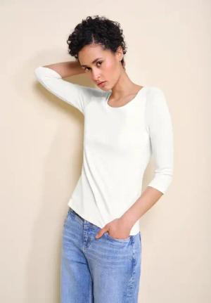 Street One Frauen Basic T-Shirt mit 3/4 Arm in Weiß, Gr: 40