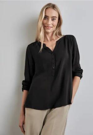 Street One Frauen Basic Bluse in Unifarbe in Schwarz, Gr: 36