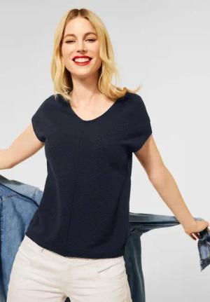 Street One Frauen T-Shirt in Struktur Optik in Blau, Gr: 36