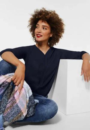 Street One Frauen Shirt im Materialmix in Blau, Gr: 36