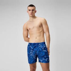 Herren Freizeit-Badeshorts mit Print, 16 Zoll Blau