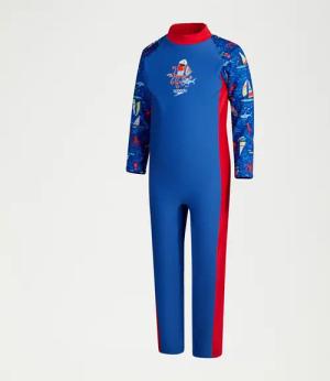 Bedruckter All-in-One-Sunsuit für Jungen Blau/Rot