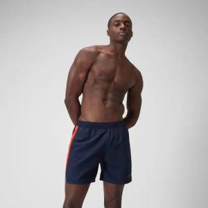 Herren Hyperboom Badeshorts mit Passe, 16 Zoll Marineblau/Rot