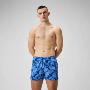 Herren Freizeit-Badeshorts mit Digital-Print, 14 Zoll Blau