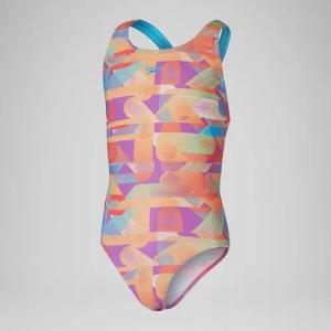 Mädchen Leaderback Badeanzug mit digitalem Allover-Print Pink/Blau