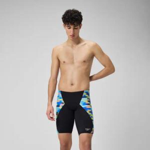 Herren Schwimmhose mit V-Schnitt und digitalem Allover-Print Blau/Gelb