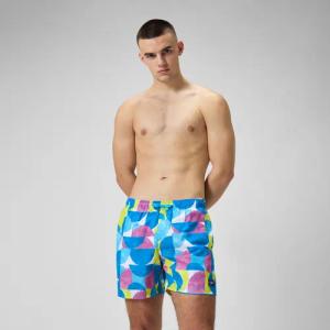 Herren Freizeit-Badeshorts mit Digital-Print, 16 Zoll Blau