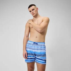 Herren Freizeit-Badeshorts mit Print, 16 Zoll Blau