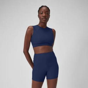 Damen Einfarbiges Kurztop mit Mesh Blau