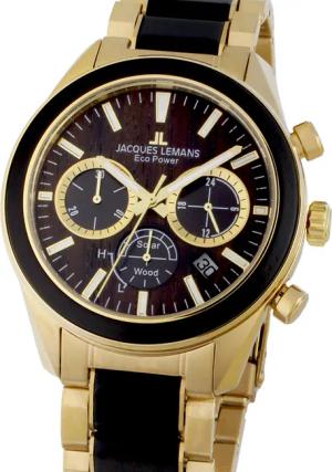 Jacques Lemans 1-2115L Eco Power Wood Herrenuhr 44mm 10ATM