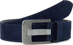 TOM TAILOR Damen TTLUCY Velourledergürtel mit eckiger Dornschließe, blau, Logo Print, Gr. 105