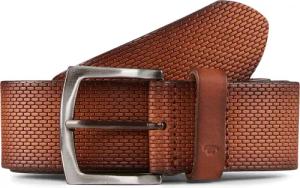 TOM TAILOR Herren TTWILL Ledergürtel mit eckiger Dornschließe, braun, Logo Print, Gr. 80