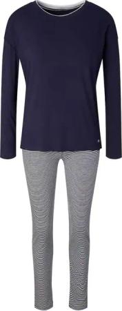 TOM TAILOR Damen Pyjama-Set mit Streifenhose, blau, Logo Print, Gr. 42