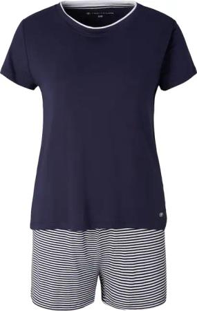 TOM TAILOR Damen Pyjama-Set mit Streifenmuster, blau, Gestreift, Gr. 44