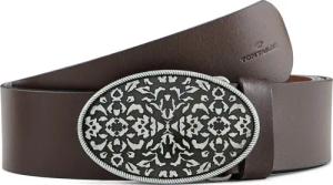 TOM TAILOR Damen TTTAYLOR Plus Size - Ledergürtel mit Koppelschließe, braun, Logo Print, Gr. 120