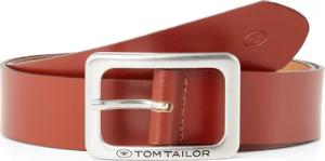 TOM TAILOR Damen TTEVE Ledergürtel mit eckiger Dornschließe, braun, Logo Print, Gr. 80